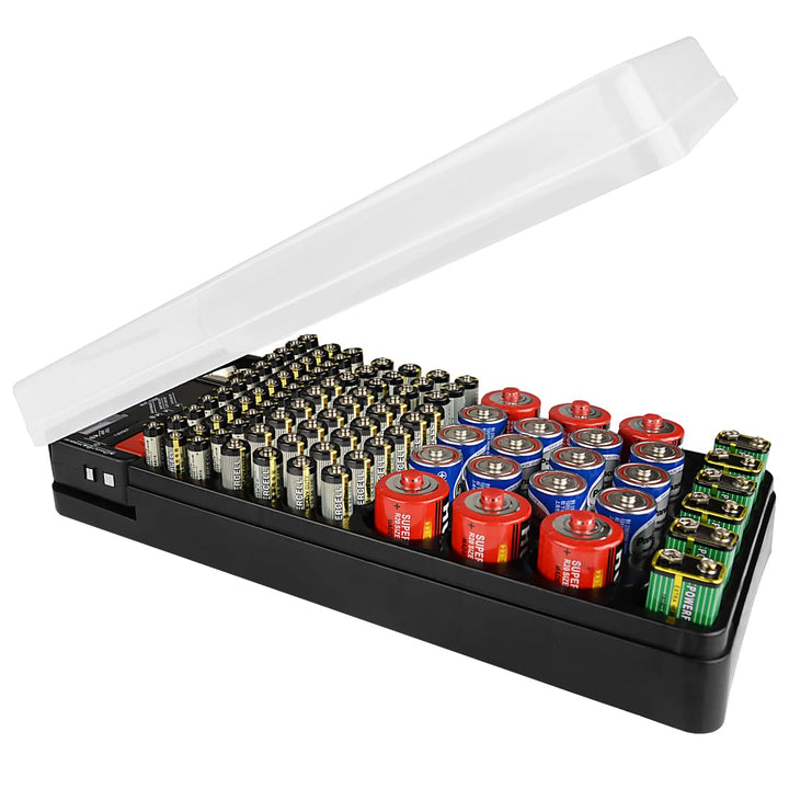 Batterie-Organizer, Aufbewahrungsbox mit Tester, hält 98 Batterien