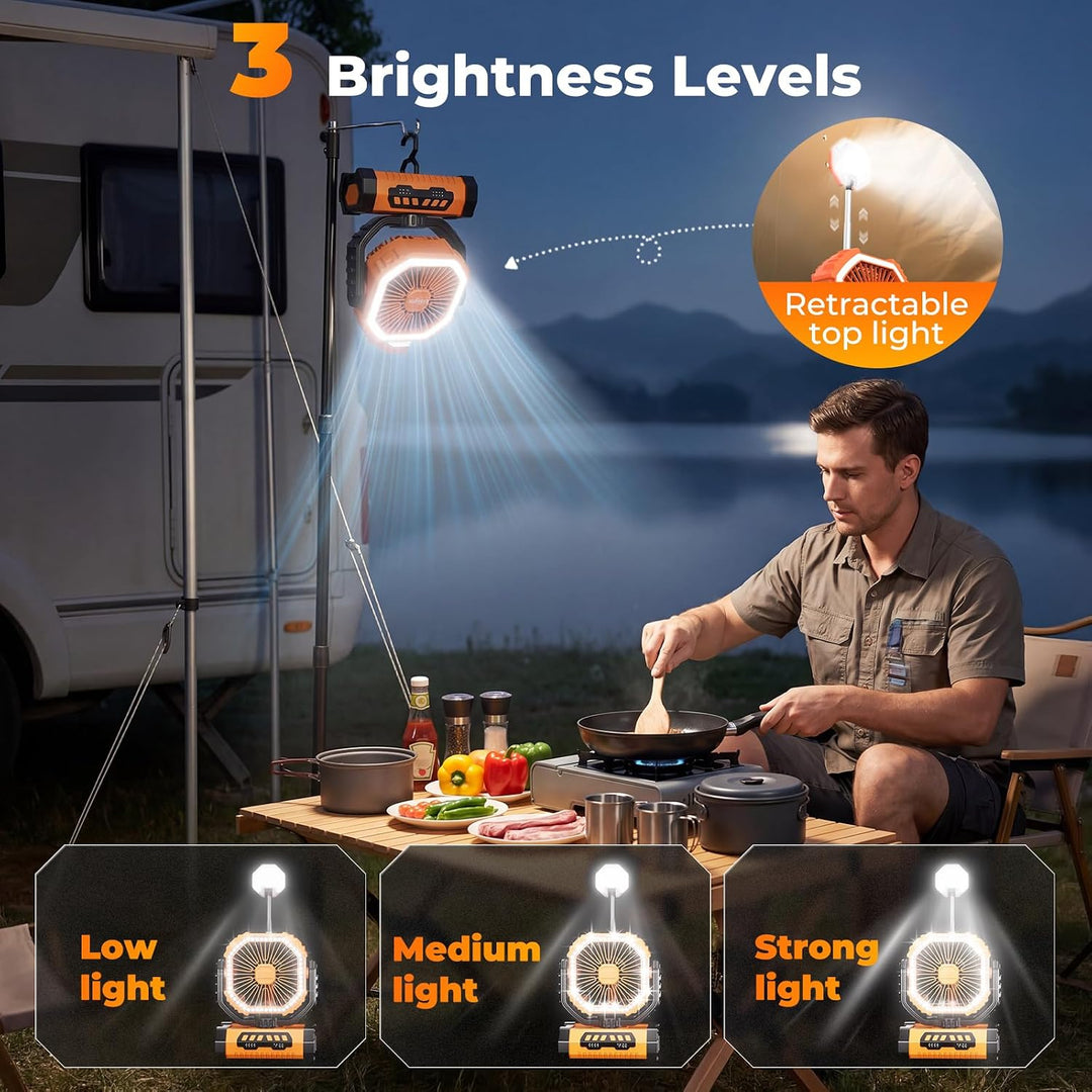 Outdoor Camping Ventilator mit Licht, 20000mAh Akku, wiederaufladbarer tragbarer Ventilator mit Fern