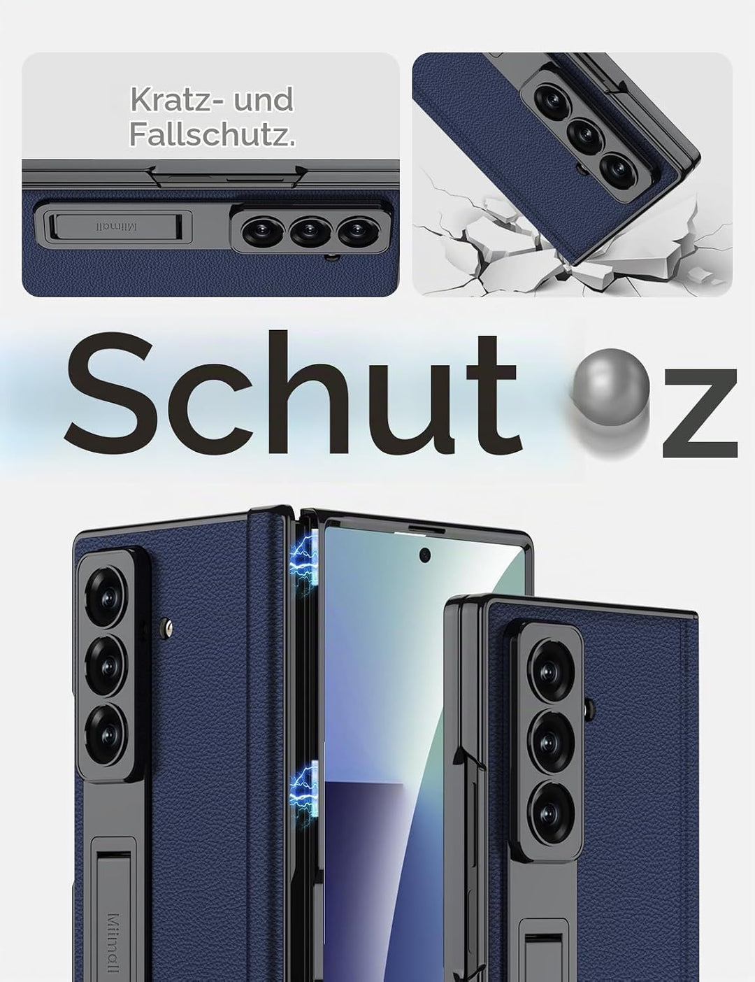 Miimall Lederhülle Kompatibel mit Samsung Galaxy Z Fold 7 Hülle mit Displayschutz+Scharnierschutz, S
