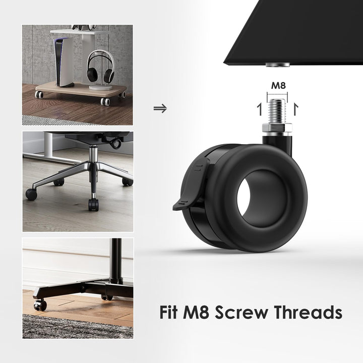 FITUEYES DESIGN Rollen 4er Set bis 80kg belastbar Lenkrollen mit Bremse M8 Gewinde für Möbel und Ger