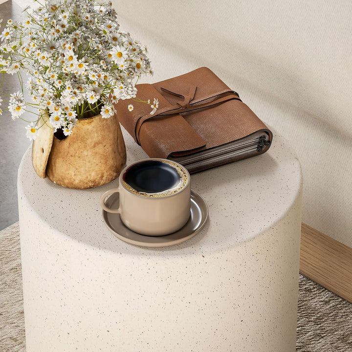 HOMCOM Beistelltisch Rund Nachttisch mit Beton-Optik, Couchtisch mit Fussstützen Wohnzimmertisch Sof
