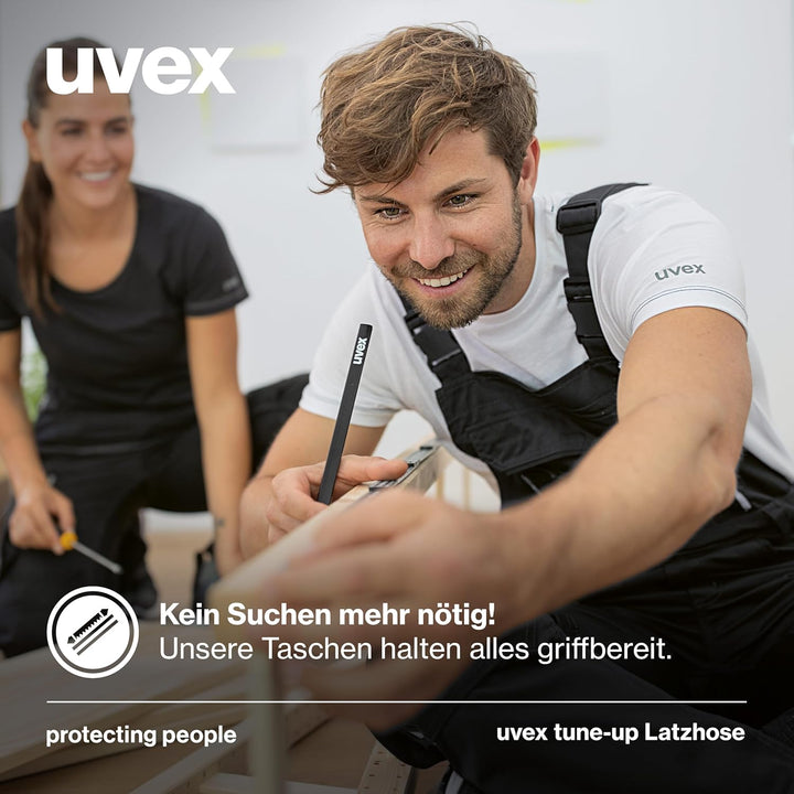 Uvex Tune-up Lange Herren-Arbeitshose - Lange Latzhose mit Knietaschen 42 Schwarz/Active red, 42 Sch