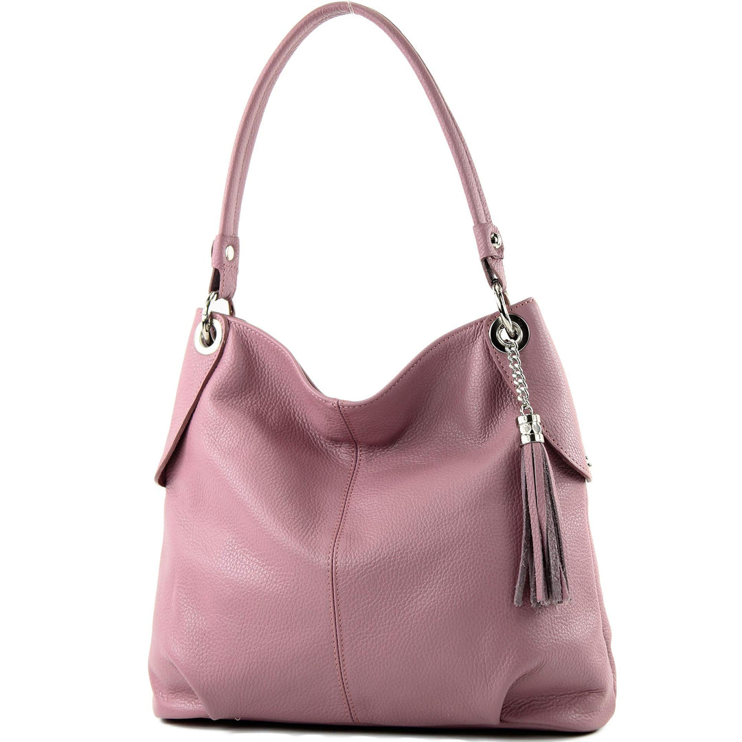 modamoda de - T185 - ital. Damen Schultertasche aus Leder Altrosa