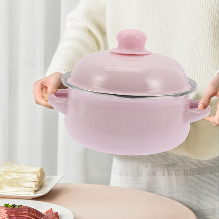 Lurrose Emaille Topf mit Deckel Schmortöpfe: Vintage Suppentopf Nudeltopf Fleischtopf Rosa 1100ml In
