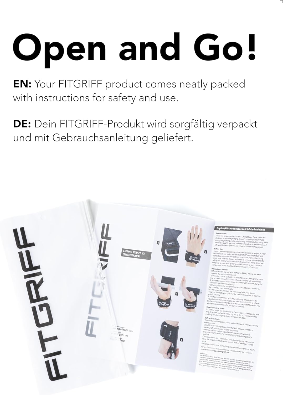 Fitgriff® Elite Straps 2.0 - Zughilfen mit Gummi-Pad für Krafttraining - Bodybuilding, Fitness, Gym