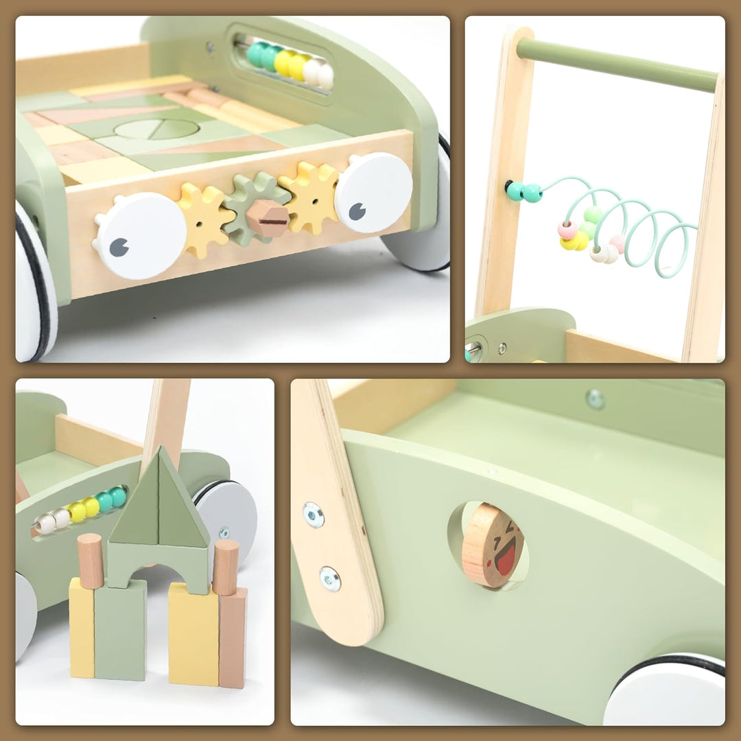 UMU® Holz 5-in-1 Lauflernwagen für Kleinkinder mit gummierten Rädern, Lauflernhilfe/Laufwagen für Ki