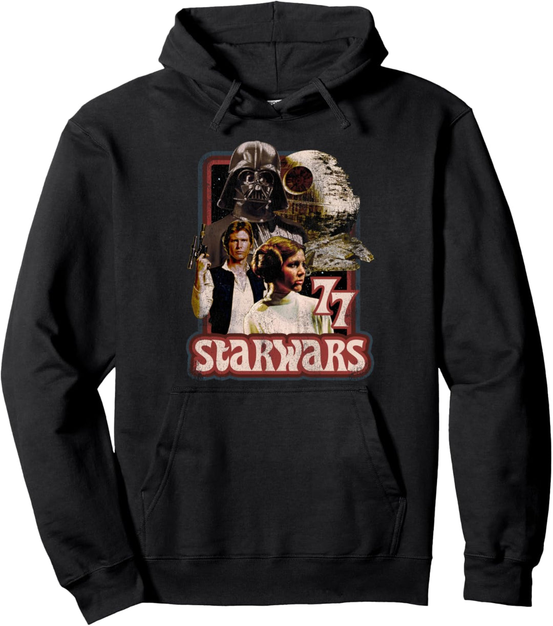 Star Wars Group Shot Retro Vibe Distressed Pullover Hoodie