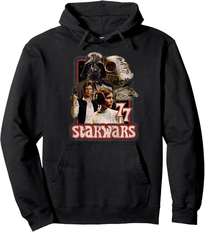 Star Wars Group Shot Retro Vibe Distressed Pullover Hoodie