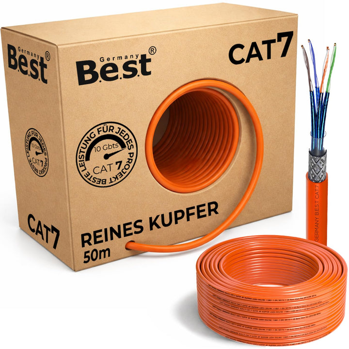 CAT 7 50M Simplex Netzwerkkabel Verlegekabel Kupfer LAN Kabel Ethernetkabel S/FTP 10 Gbit/s Kat 7 re