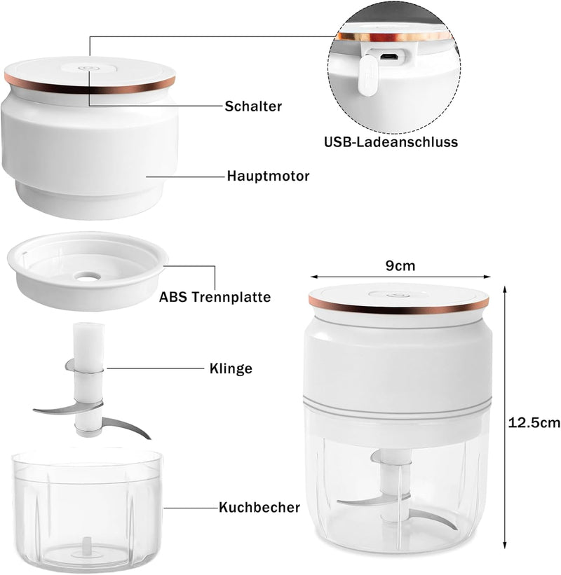 Zwiebelschneider Elektrisch, 300ml Multizerkleinerer Elektrisch, Zwiebelhacker Küche Aufladbar mit L