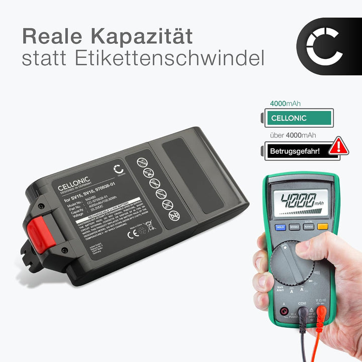 CELLONIC 1x Akku kompatibel mit Dyson 355983, Absolute Pro, SV18 | 1x, (4000mAh-25.2V-Lithium-Ionen)