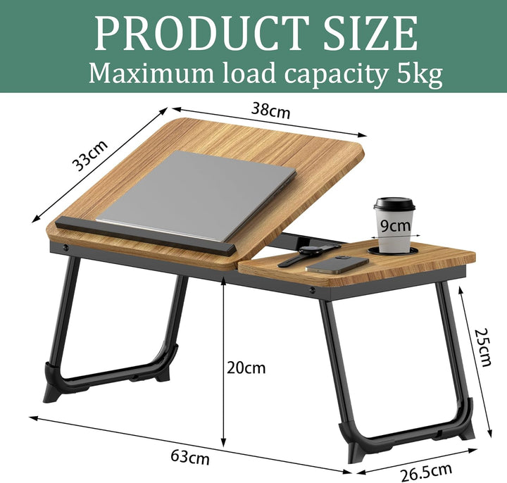 Soontrans Laptoptisch 63x27x33CM, Laptop Tisch mit Winkelverstellbar und Cup Slot, MDF, Betttisch mi