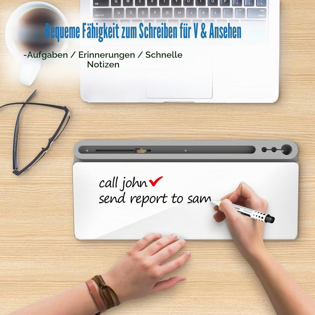 Schreibtisch Whiteboard aus Glas mit Stauraum, Trockenwisch Memoboard inkl. 3 Markern – Organizer er