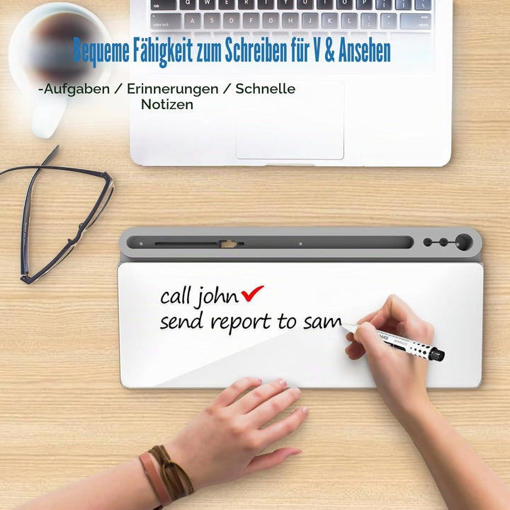 Schreibtisch Whiteboard aus Glas mit Stauraum, Trockenwisch Memoboard inkl. 3 Markern – Organizer er