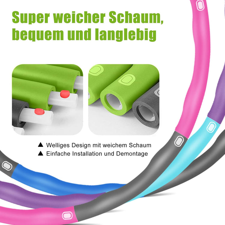 Hula Hoop Reifen Erwachsene zur Gewichtsabnahme, 8 Abschnitte mit Schaumstoff Abnehmbarer Reifen Hoo