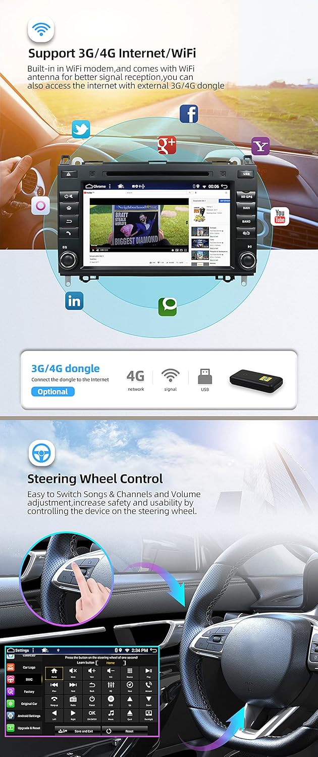 Android 10 Autoradio passt für Mercedes Benz Viano/Sprinter/W906 A-Class -Eingebautes Carplay/Androi
