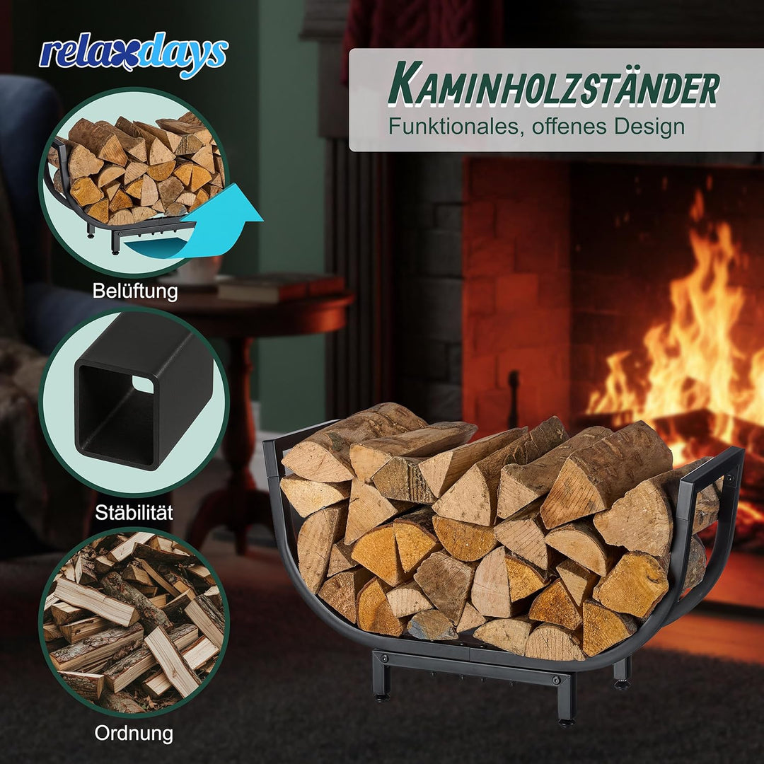 Relaxdays Kaminholzregal, Metall, HxBxT: 35 x 65 x 21 cm, Kaminholzhalter innen, geschwungener Kamin