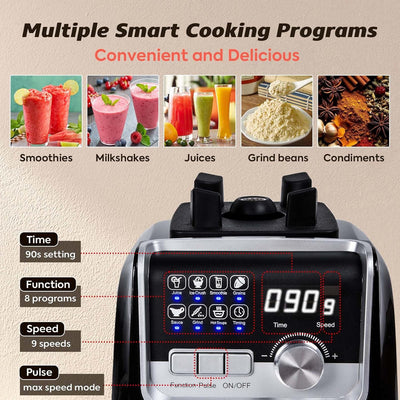 Standmixer 2000W, 2L Hochleistungsmixer Mixer für Eis/Obst, Standmixer mit 90-Sekunden-Timer, Digita