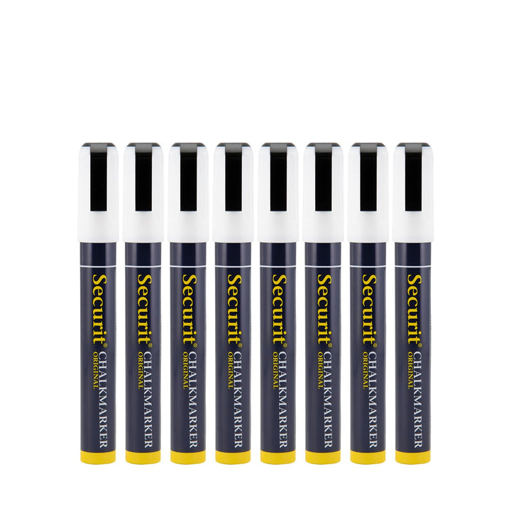 Securit Kreidestifte, 8er Set Kreidemarker in weiss, Kalligraphiespitze mit Strichstärke 2 - 6 mm, z