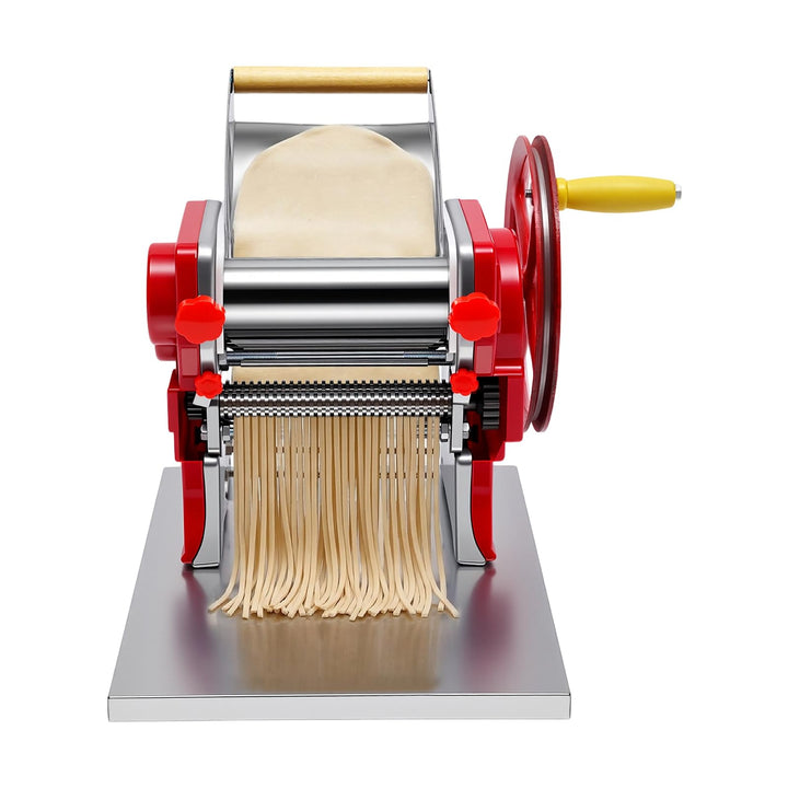 Nudelmaschine Manuell 0,5-5 mm, Edelstahl-Walzen, Tischklemme, Rot | für Spaghetti, Lasagne, Ravioli