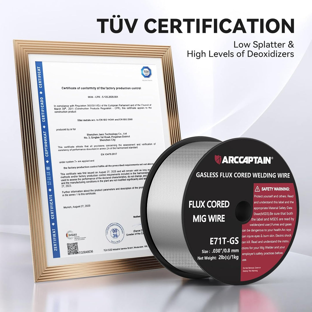 ARCCAPTAIN Fülldraht 0,8mm 2KG E71T-GS MIG Schweissdraht für Schweissgerät ohne Gas MIG/MAG FLUX Sch