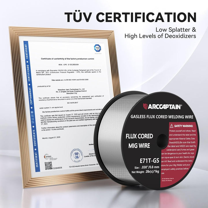ARCCAPTAIN Fülldraht 0,8mm 2KG E71T-GS MIG Schweissdraht für Schweissgerät ohne Gas MIG/MAG FLUX Sch