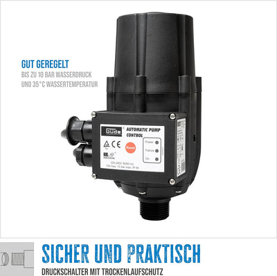 Güde Druckschalter mit Trockenlaufschutz (230 V, Nennstrom: 10 A, max. Betriebsdruck: 10 bar, max. T