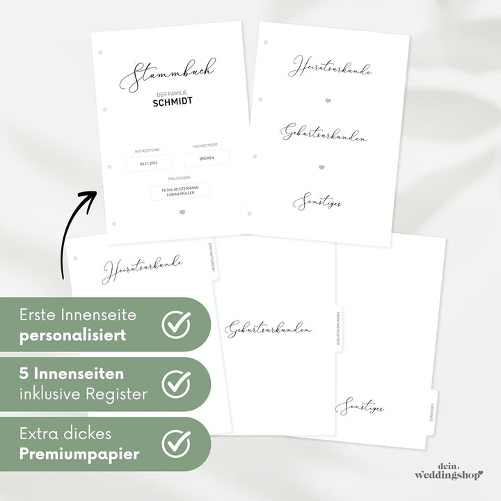 DeinWeddingshop Stammbuch der Familie - Familienstammbuch Hochzeit Standesamt - Watercolor Breeze -