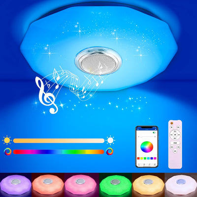Wholede LED Deckenleuchte Dimmbar mit Bluetooth Lautsprecher, LED Deckenlampe mit Fernbedienung oder