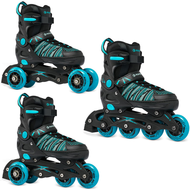RAVEN 3in1 Inline Skates Triskates Rollschuhe Inliner für Kinder und Erwachsene verstellbar 40-43 (2