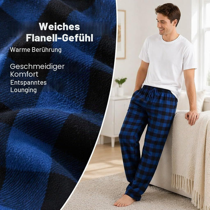 JTPW Herren 100% Baumwolle Flanell Bequeme Pyjama/Lounge Bottoms mit Taschen XXL Black Aqua Plaid, X