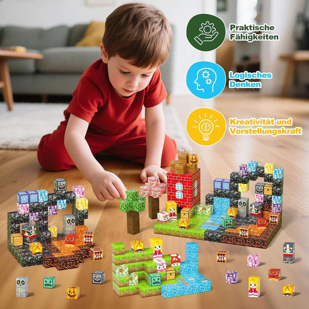 Magnetische Bausteine Kinder ab 3-9 Jahren, 208PCS Magnet Würfel Set | Upgrade-Magnet-Set, 208 Teile