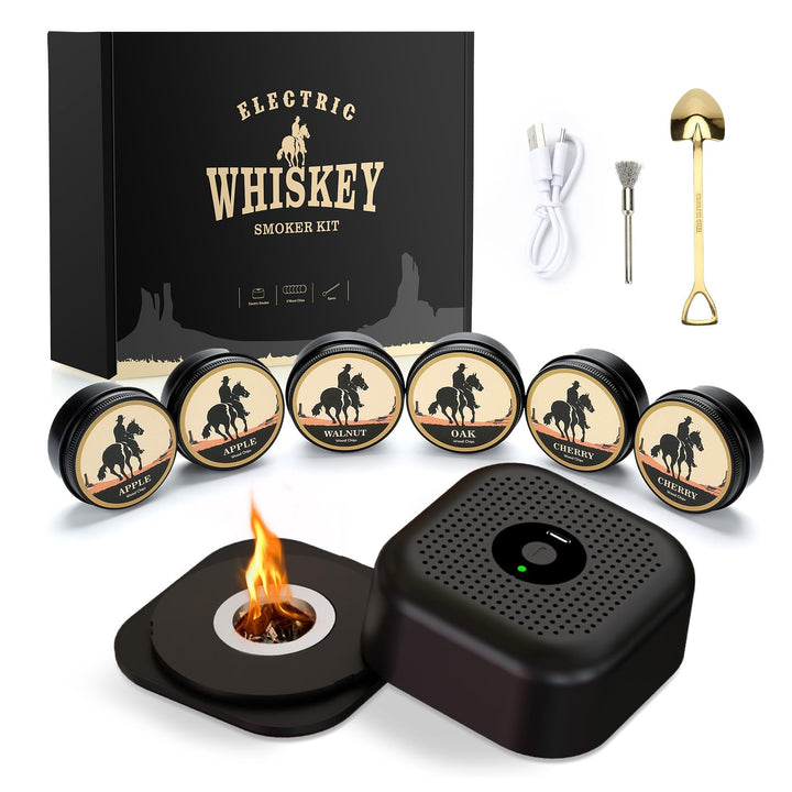 Elektrischer Whisky Smoker Set mit 6 Holzchips, Wiederaufladbare Cocktail Smoker Kit, Saturn S-moker
