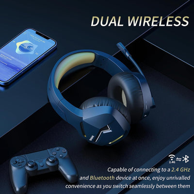 BINNUNE Gaming Headset, Wireless Headset für PS4 PS5 PC Playstation 4 5, Gaming Kopfhörer mit Mikrof