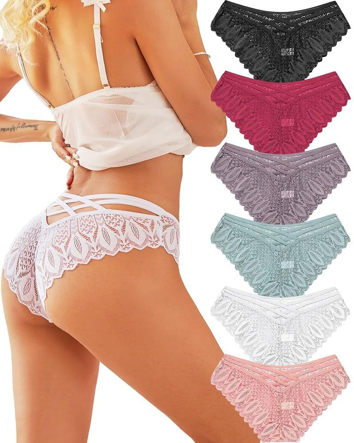 ALL OF ME 6er Pack Brazilian Slips Damen Spitze Unterhosen Sexy Unterwäsche Dessous Frauen Panties B