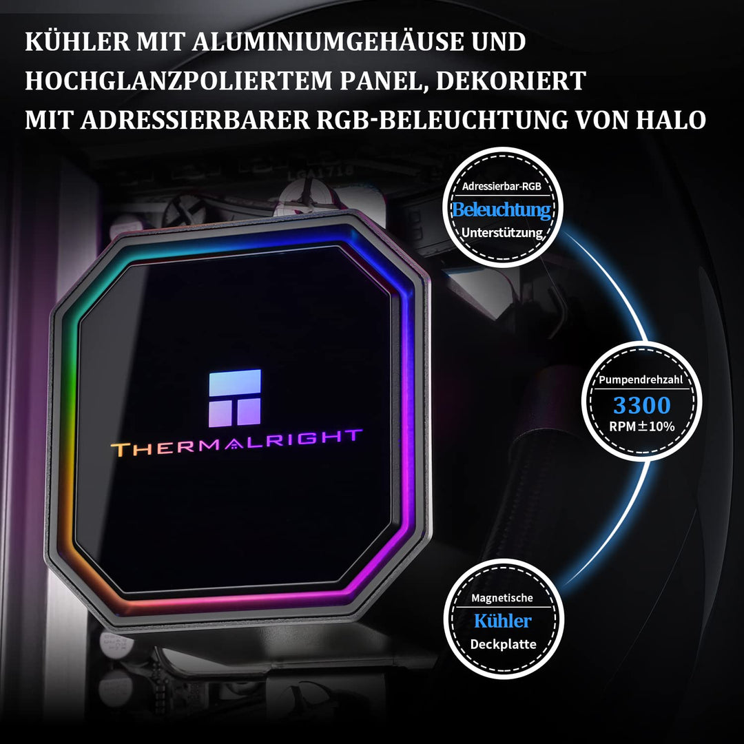 Thermalright Frozen Prism 360 Black AIO Wasserkühler, Flüssig-CPU-Kühler, 3×120mm PWM-Lüfter Wasser-