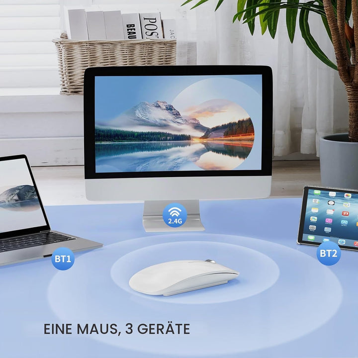 Uiosmuph U30 Bluetooth Maus Kabellose, Wiederaufladbare Leise (BT5.1+ BT5.1+ USB) Funkmaus Laptop Wi