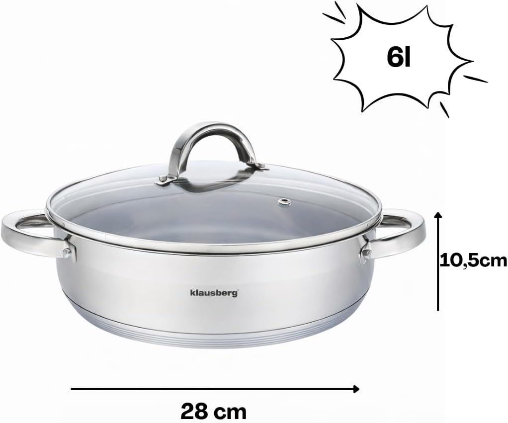 Flach Topf mit Deckel (6l, Ø28cm), 6l, Ø28cm