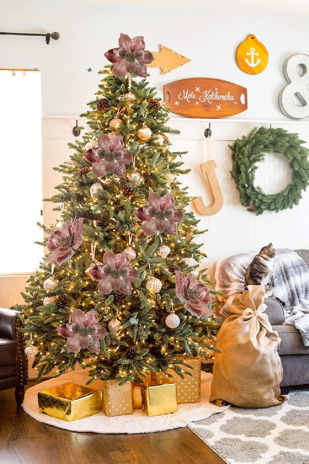 Briful 3 Stücke Weihnachtsstern Christbaumschmuck Magnolie Kunstblumen mit Glitzern Poinsettia Kunst