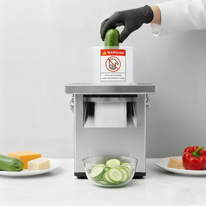 4-in-1 Elektrische Gemüseschneidemaschine, 200 W, rostfreie Küchenmaschine für Würfel, Reiben, Schne