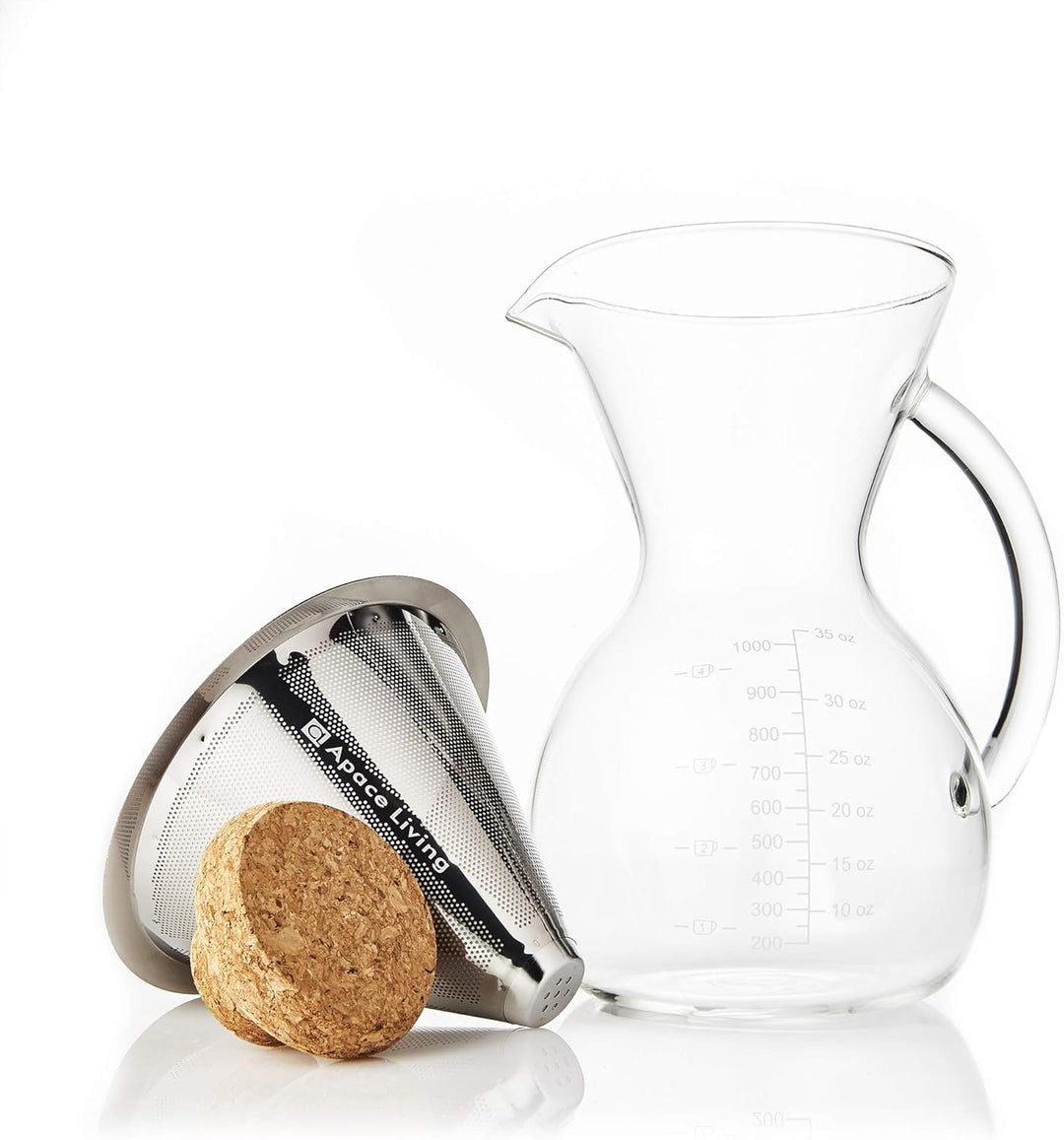 Apace Living SultryBrew Pour Over Kaffeebereiter 1L inkl. Kaffeeschaufel und Korkdeckel Eleganter Ha