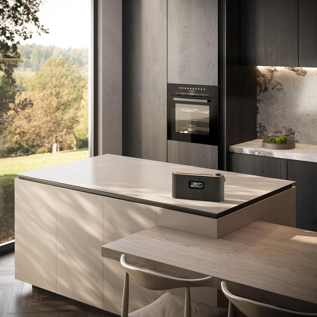 Loewe Radio.Frequency, DAB+ Radio, 28 Watt Sound, LCD Display, 14 Stunden Spielzeit, Holz, Stoff, Ra