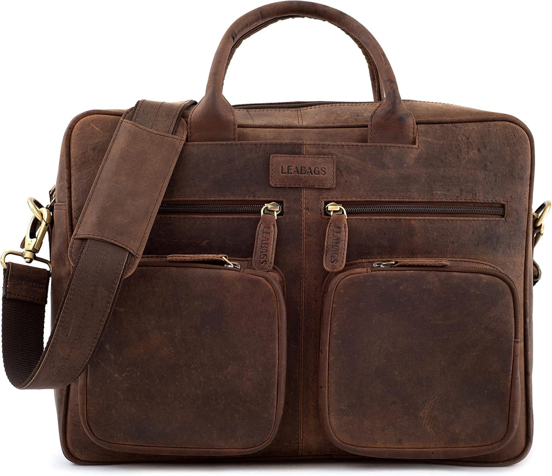 LEABAGS Leder Aktentasche Herren & Damen I Echtleder Laptoptasche bis 15 Zoll I Umhängetasche mit Sc
