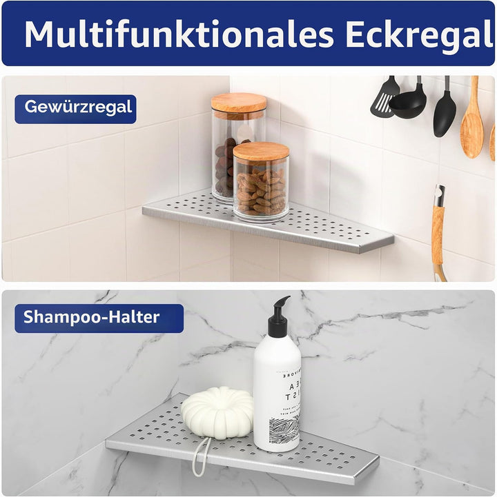 Eckablage Duschablage 304 Edelstahl ohne Bohren für Badezimmer Shampoo Halter Organizer Trapezförmig