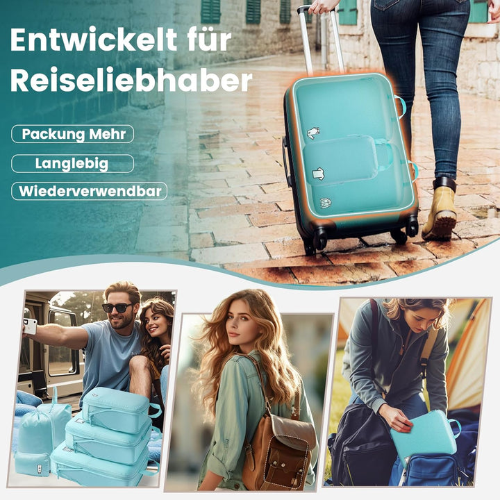 Packing Cubes Compression 8 Stück Koffer Organizer,Wasserdicht PackwüRfel Packtaschen Kompression, T