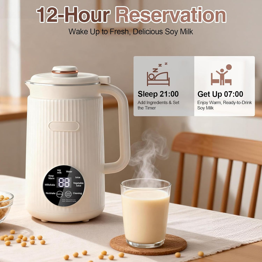 8-in-1 Nussmilchmaschine, 1200ml Pflanzenmilchbereiter & Sojamilchmaschine mit Timer, Warmhaltefunkt