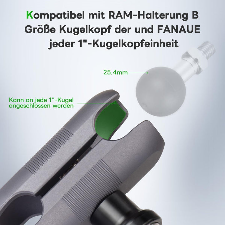 FANAUE Doppelbuchsenarm Kompatibel mit RAM Mounts 1" Ball und Motorrad Fahrrad Telefonhalter, passt