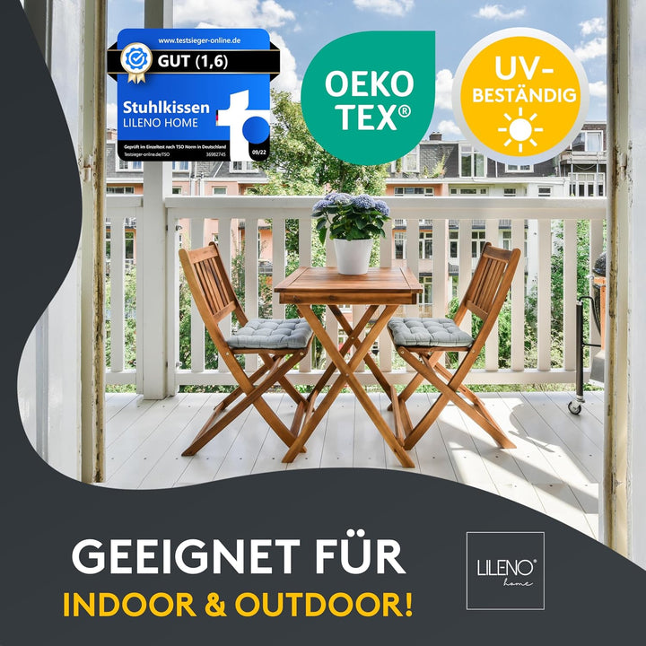 LILENO HOME 4er Set Stuhlkissen Hellblau (40x40x4,5 cm) - Sitzkissen für Gartenstuhl, Küche oder Ess