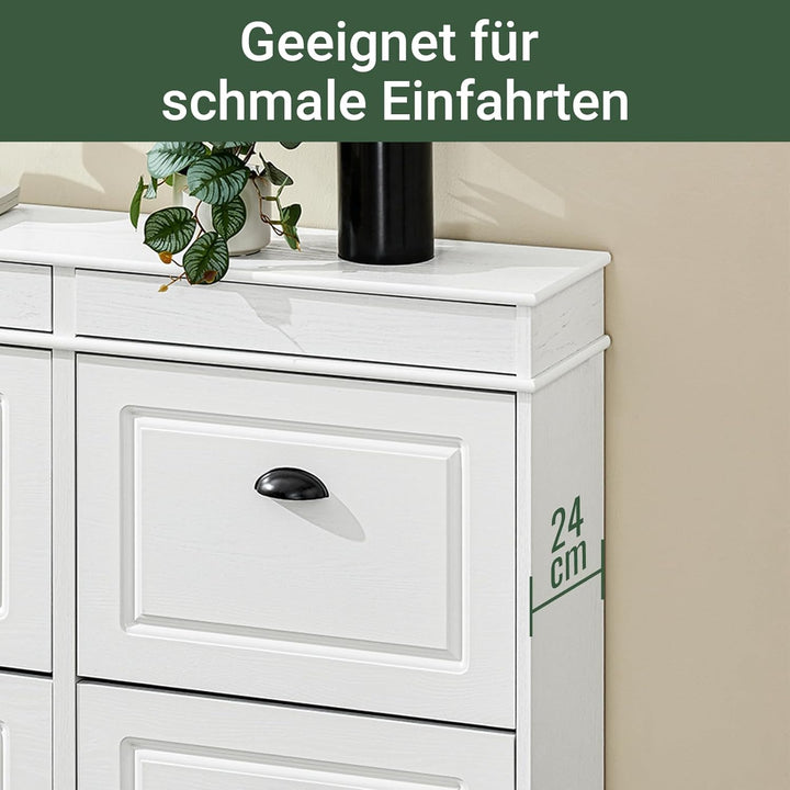 SoBuy Schuhschrank Schmal Weiss Holzoptik, Flurschrank Schmal mit Schublade, Schuhschrank Vintage, S