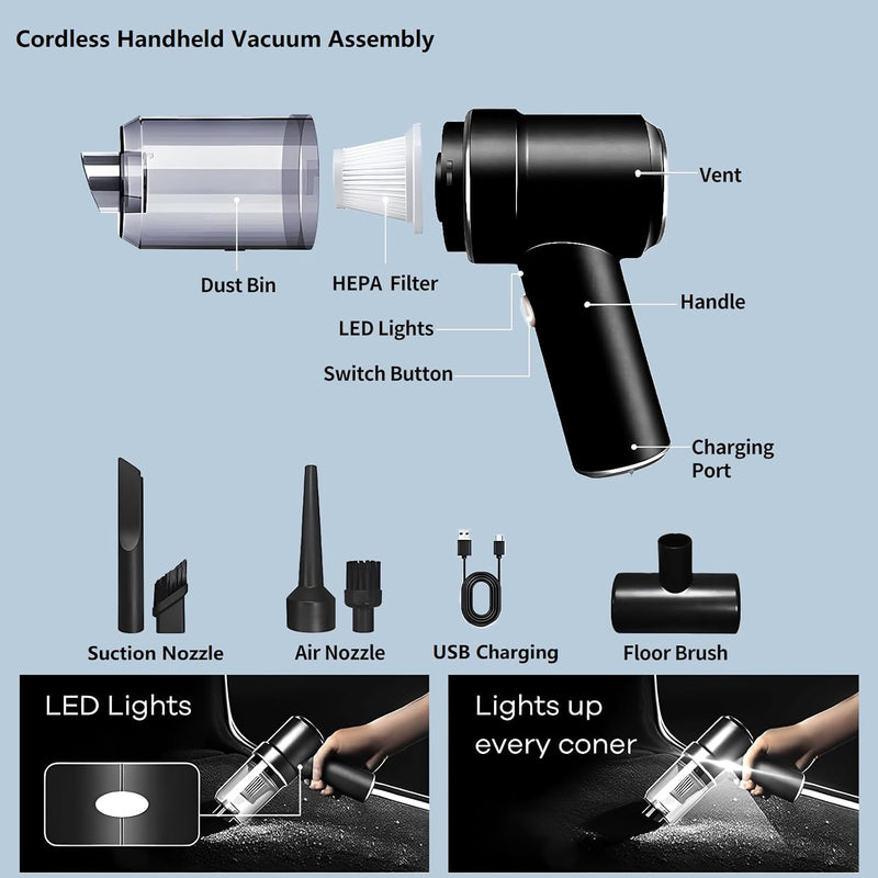 vootun Handstaubsauger Akku,3 in 1 Mini-Autostaubsauger,120W Auto Kabellos Handstaubsauger,4000mAh U
